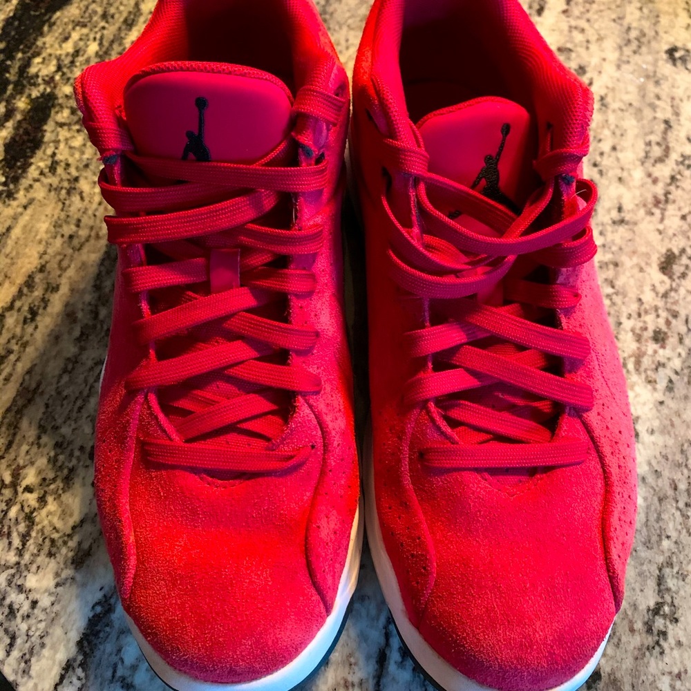 Sueded Jordans in vibrant red